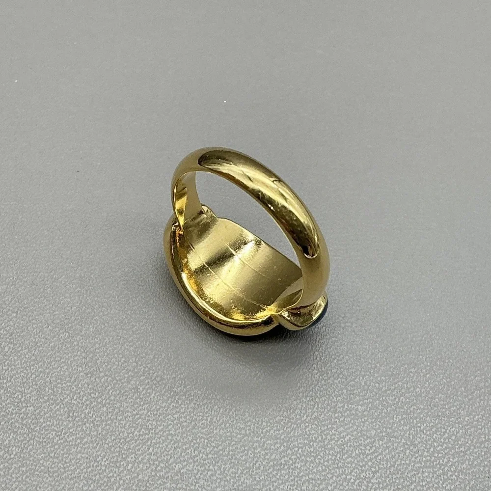 Ring Size 8 Gold Tone Blue Cabochon Bypass Dome Cocktail Womens Fashion Ring